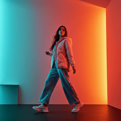 Young woman in vibrant modern outfit